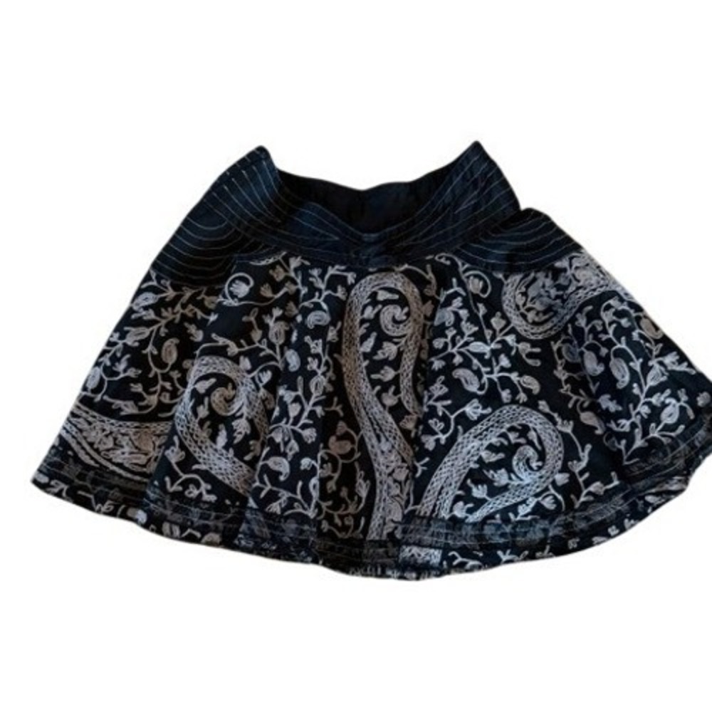 Artka Black White Paisley Embroidered Boho Mini Skirt Womens L